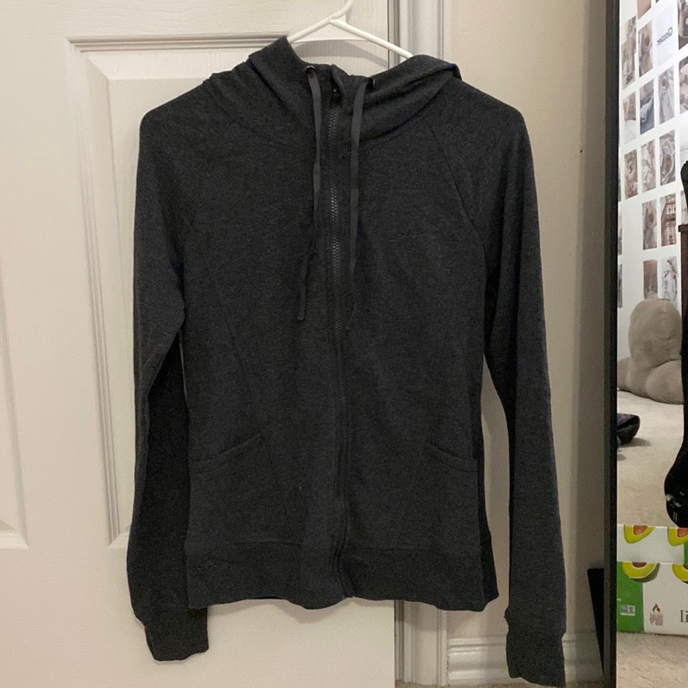 Bcg dark grey soft fitted jacket athleisure zip-up hoodie